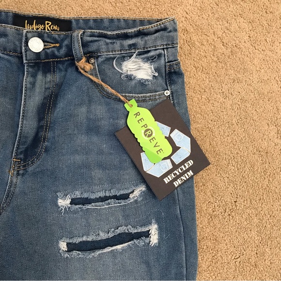 Indigo Rein High Waist Distressed Denim Shorts NEW Womens Size 7 Blue - Picture 8 of 12